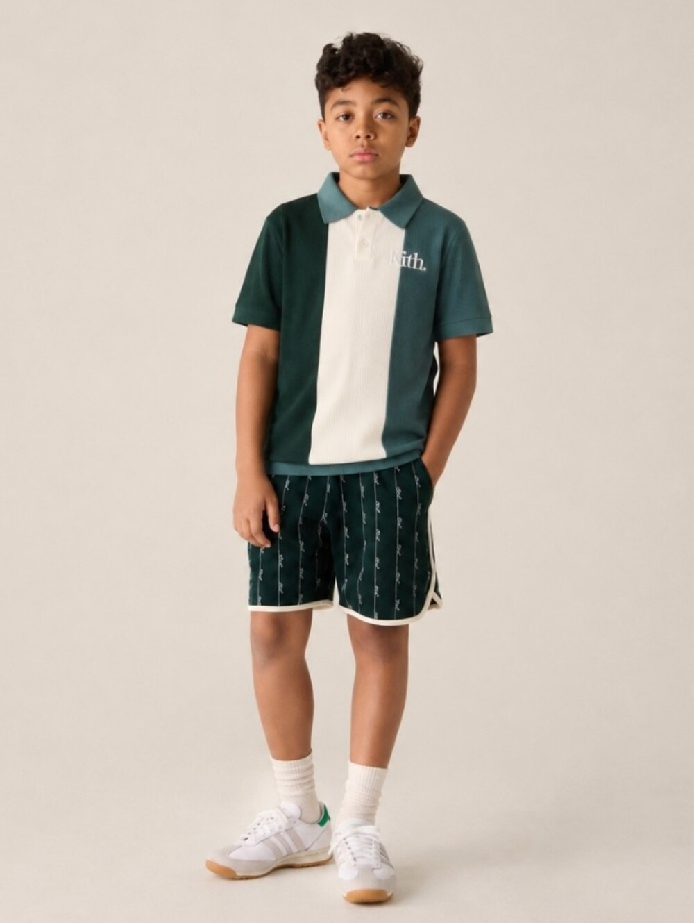 KITH KIDS TILDEN COLORBLOCK POLO RIBBED SHIRT GREEN